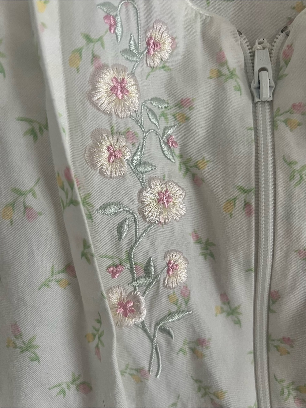 Miss Elaine Cream Nightgown with Pink and Green Floral Print - Picture 2 of 8